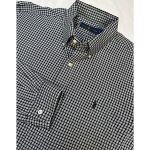 Ralph Lauren 100% Cotton Black & White Plaid Check Long-Sleeved Shirt Mens Large